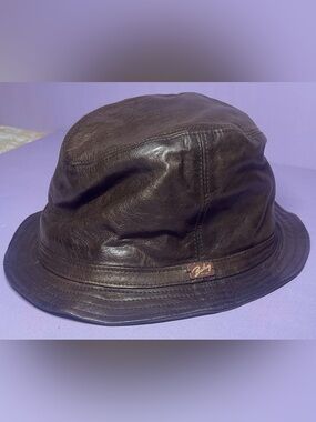 Bailey of Hollywood 1922 Poet Dark Brown Leather Bucket Hat Vintage Lined Cap